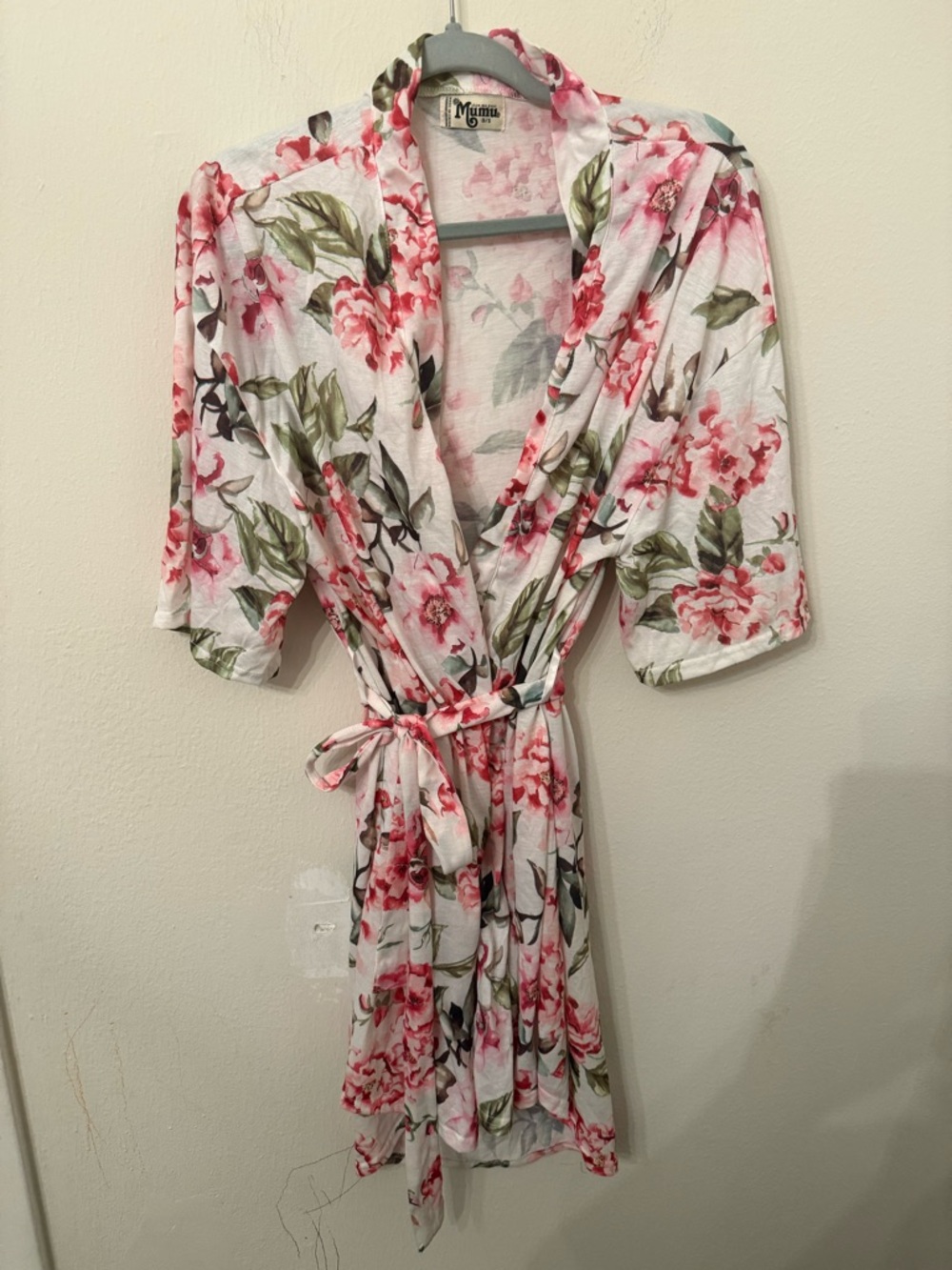 Show Me Your MuMu White Floral Wrap Robe with Pink & Green Print